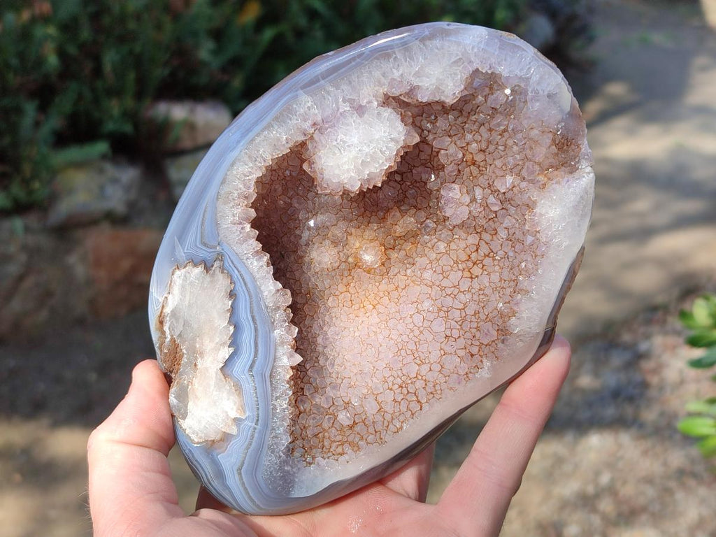Polished and Natural Agate Nodules with Crystalline Geode Centres x 3 From Maintirano, Madagascar