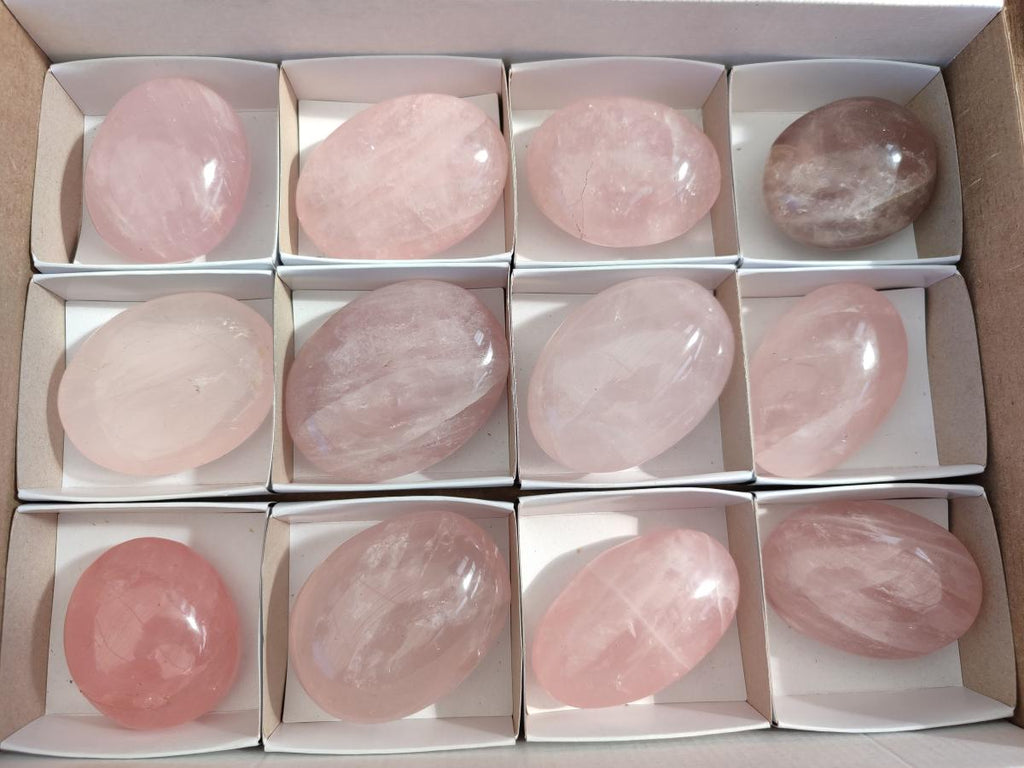 Polished Gemmy Rose Quartz Palm Stones x 12 From Madagascar