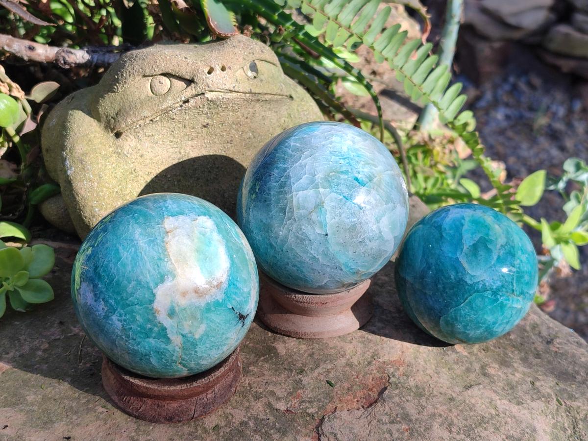 Polished Amazonite Spheres x 3 From Madagascar