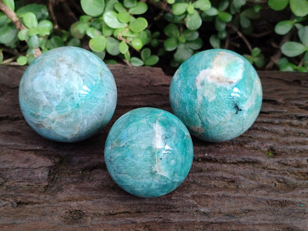 Polished Amazonite Spheres x 3 From Madagascar