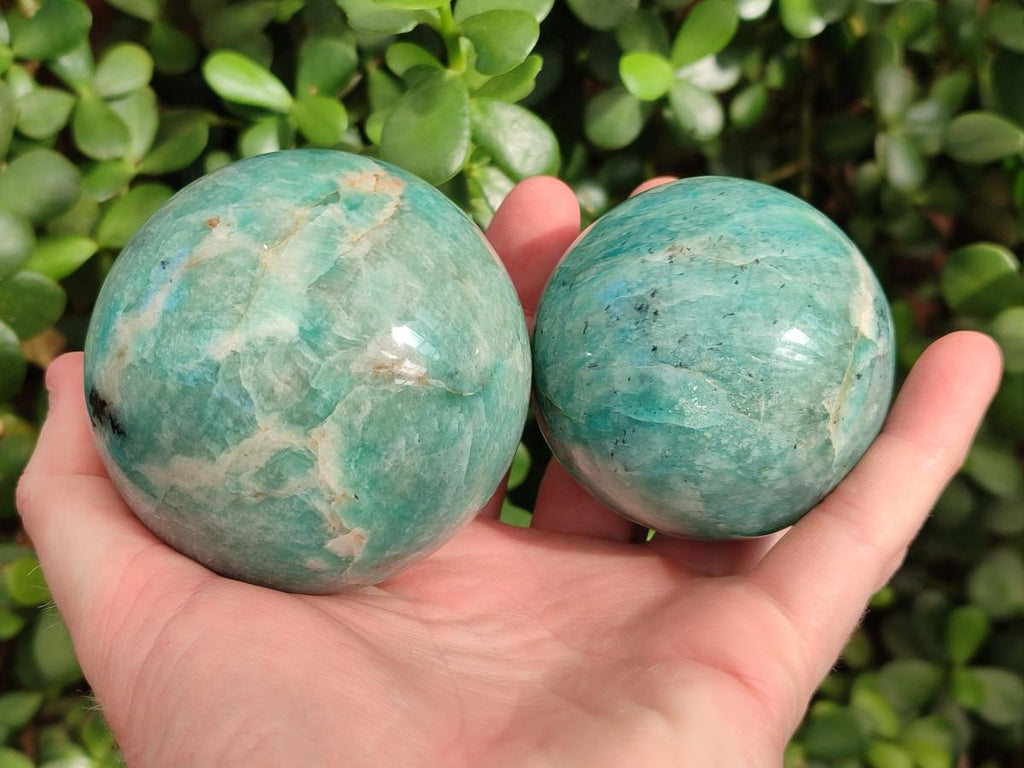 Polished Amazonite Spheres x 3 From Madagascar