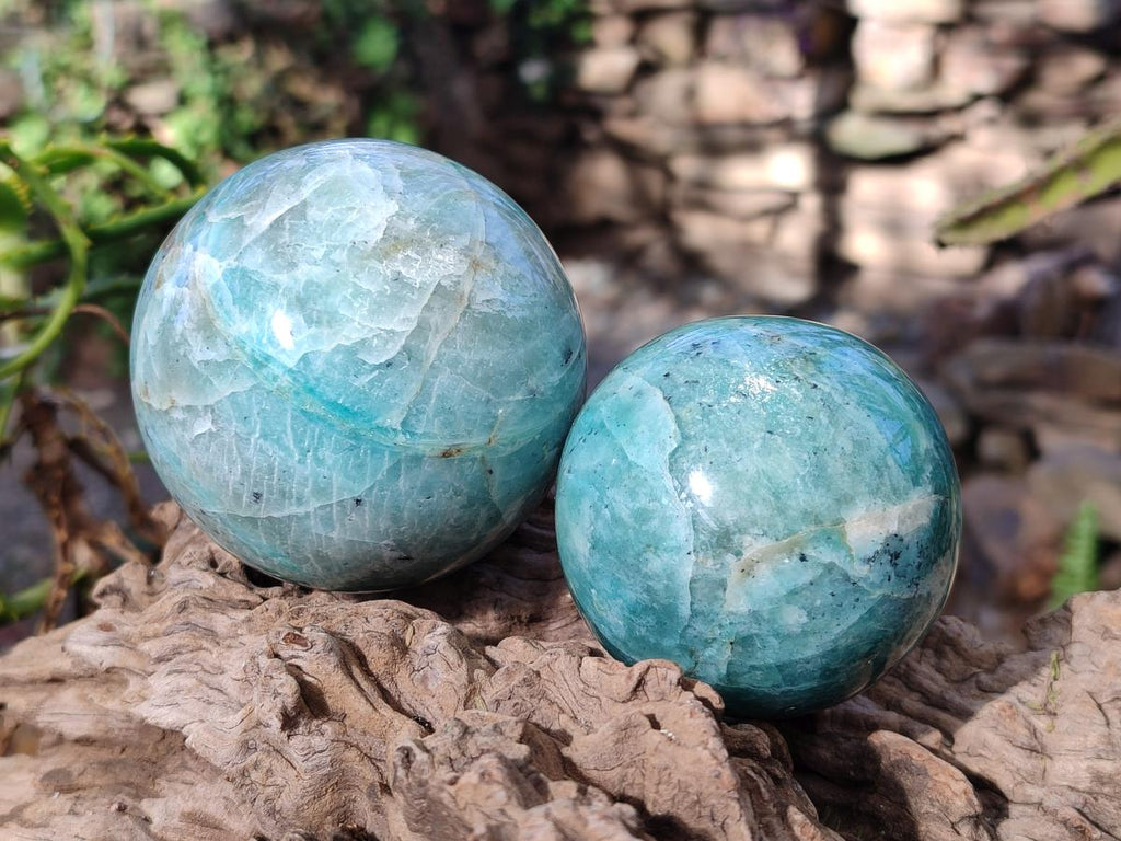 Polished Amazonite Spheres x 3 From Madagascar