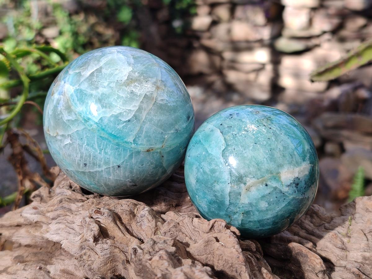 Polished Amazonite Spheres x 3 From Madagascar