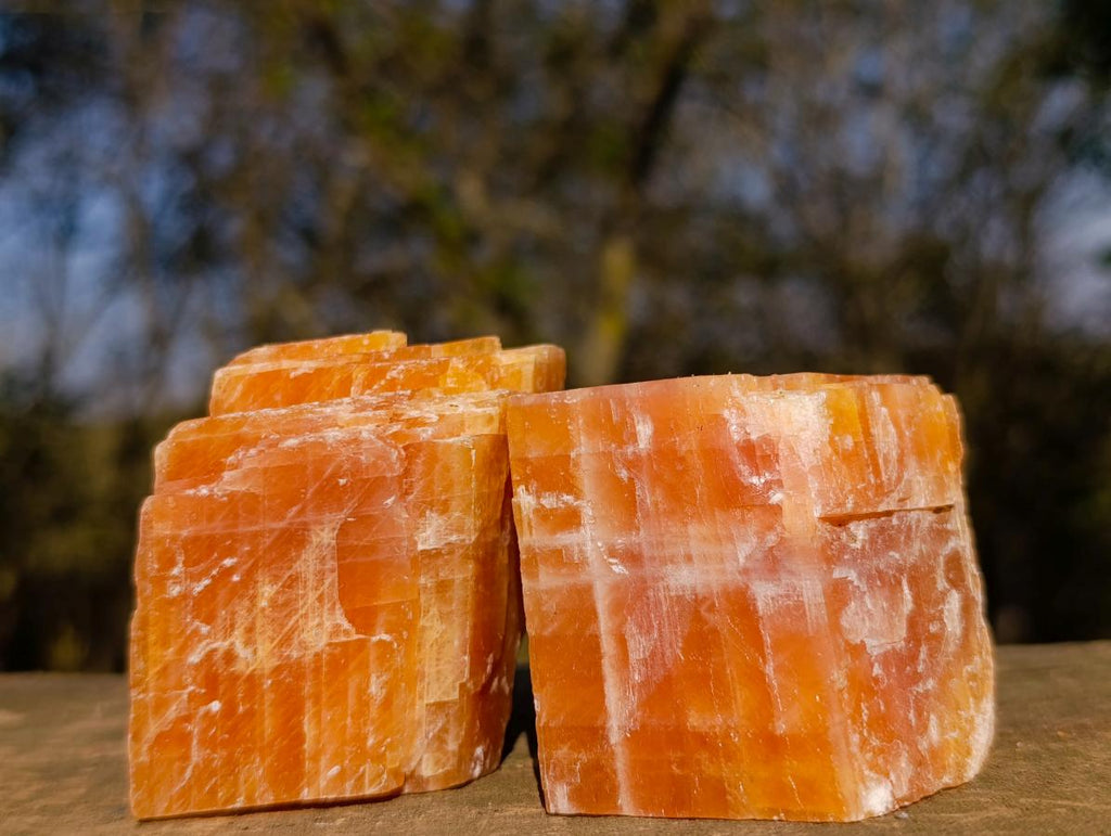Natural Rhombohedral Sunset Orange Calcite Specimens x 12 From Spitzkop, Namibia - Toprock Gemstones and Minerals 