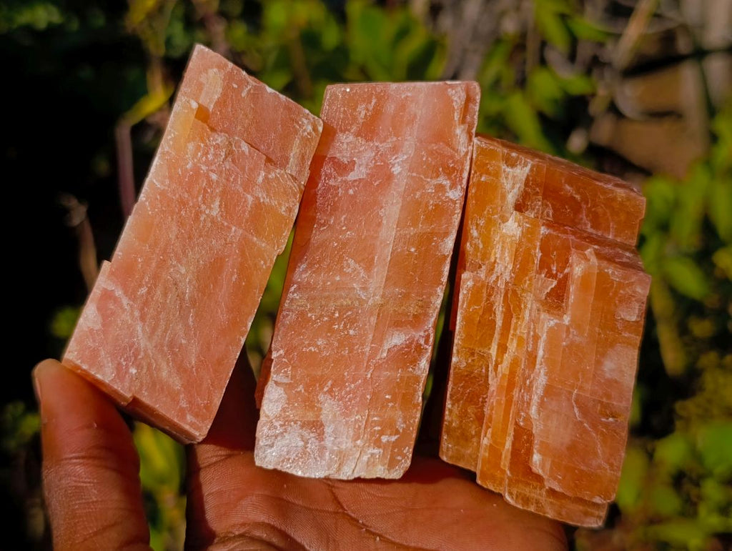 Natural Rhombohedral Sunset Orange Calcite Specimens x 12 From Spitzkop, Namibia - Toprock Gemstones and Minerals 