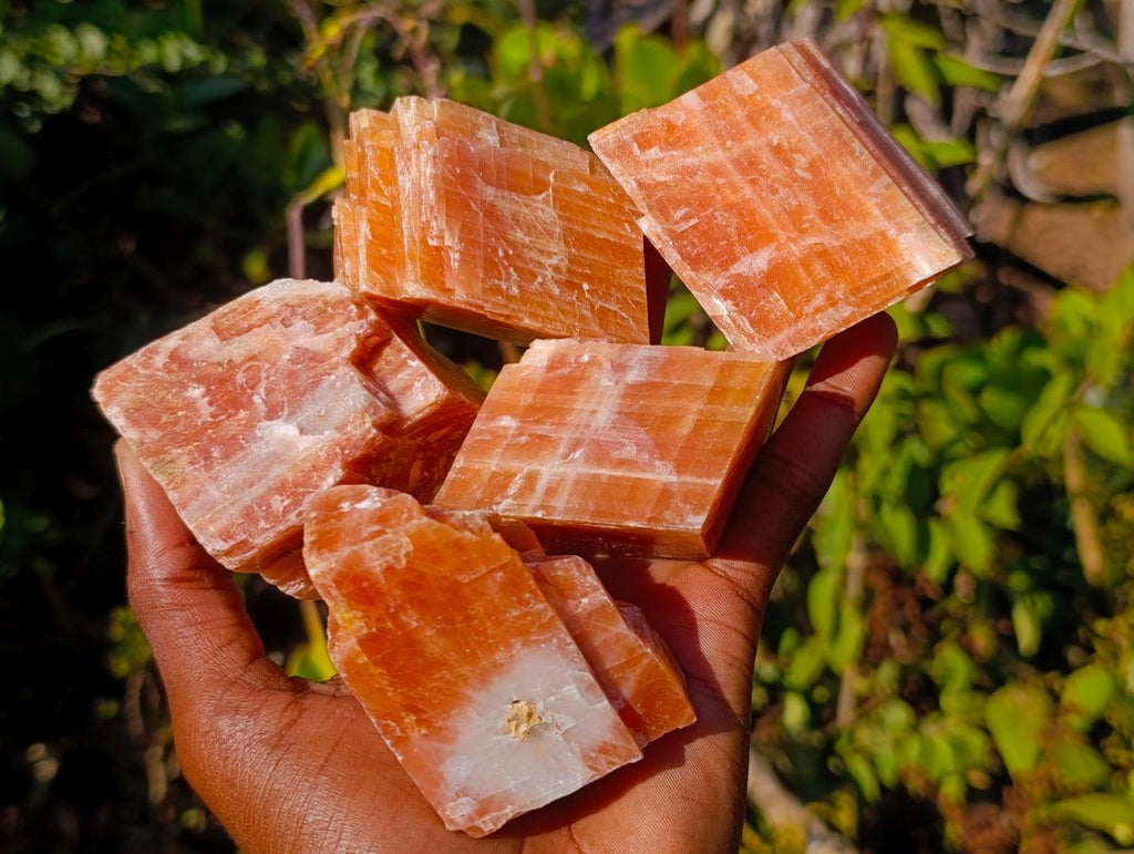 Natural Rhombohedral Sunset Orange Calcite Specimens x 12 From Spitzkop, Namibia - Toprock Gemstones and Minerals 