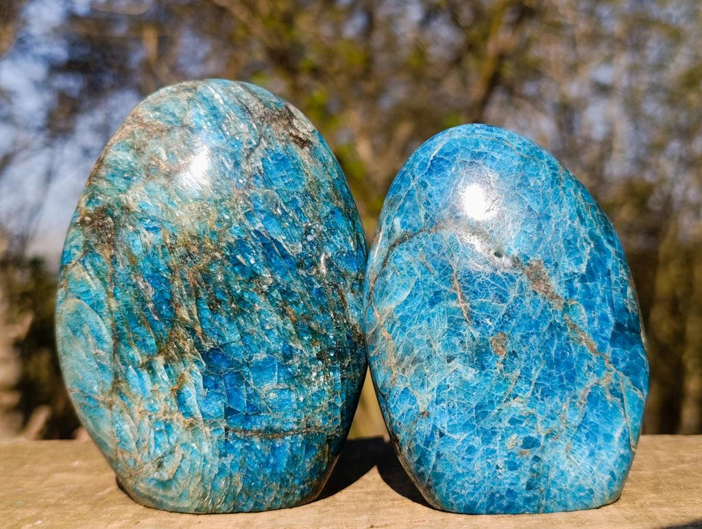 Polished Blue Apatite Standing Display Pieces x 3 From Betroka, Madagascar - Toprock Gemstones and Minerals 