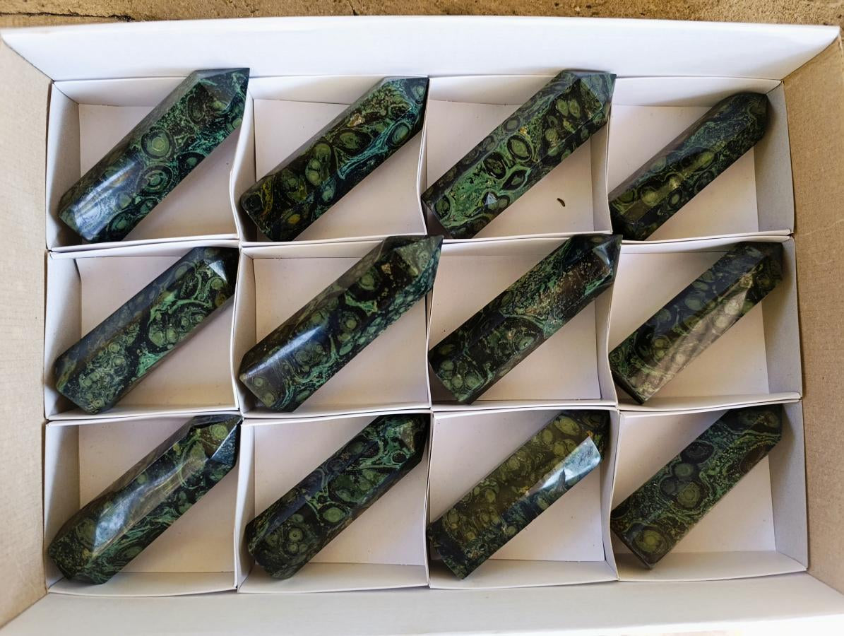 Polished Stromatolite "Kambamba Jasper" Display Crystals x 12 From Katsepy, Madagascar