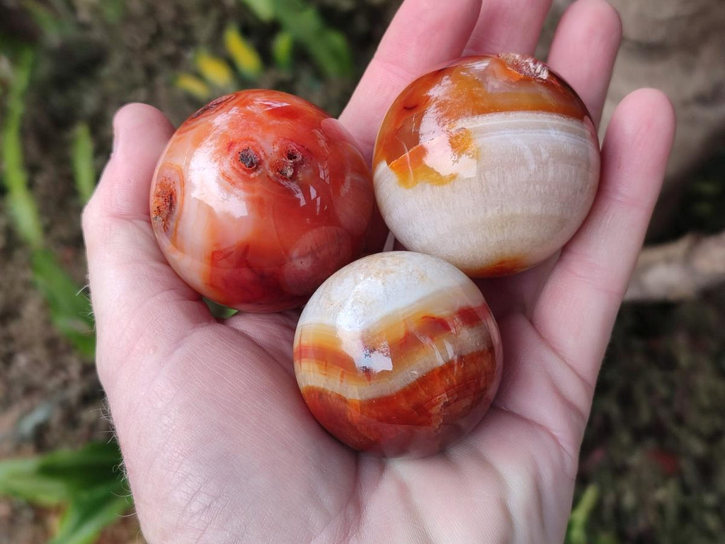 Polished and Natural Carnelian Agate Gemstone Spheres x 4 From Madagascar