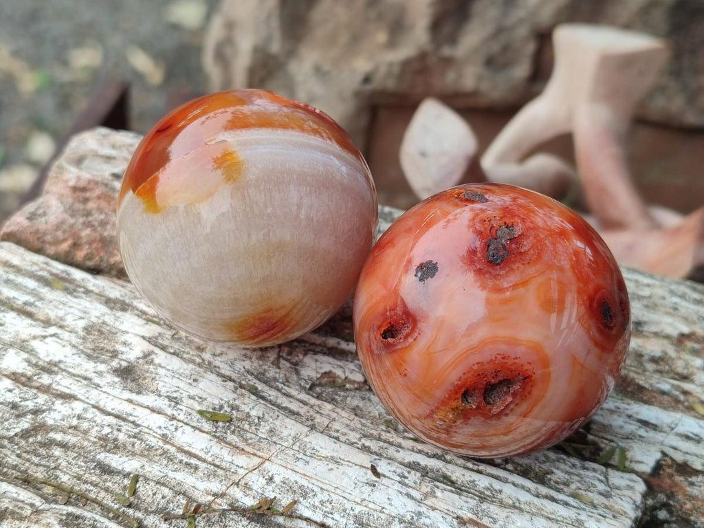 Polished and Natural Carnelian Agate Gemstone Spheres x 4 From Madagascar