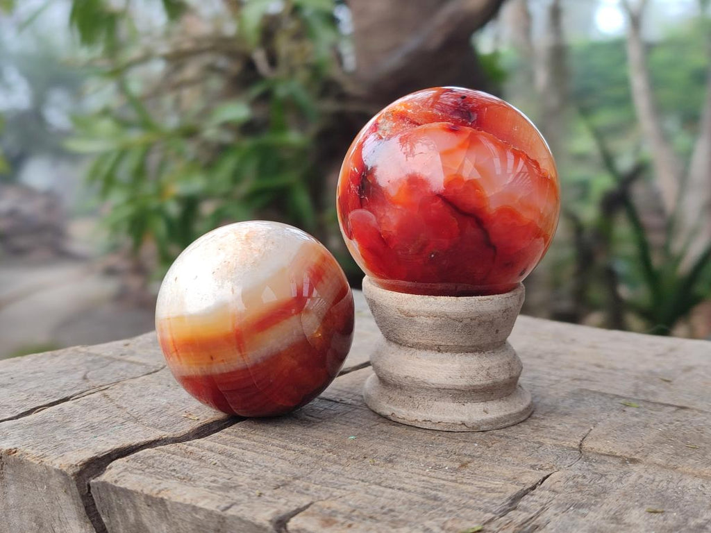 Polished and Natural Carnelian Agate Gemstone Spheres x 4 From Madagascar