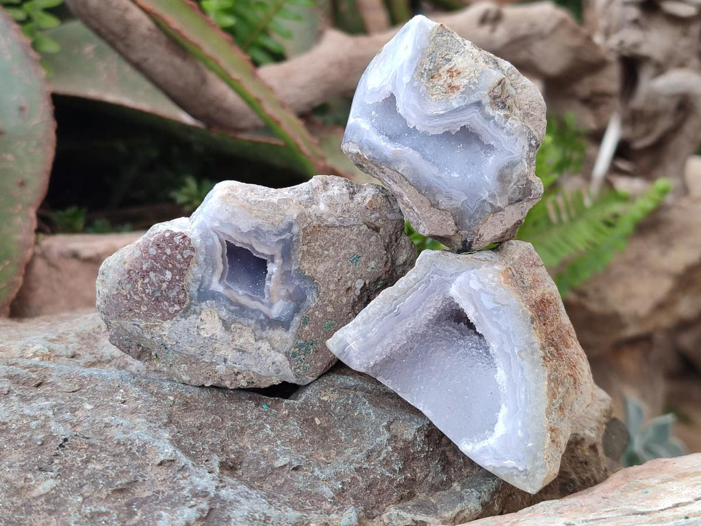 Polished One Side Blue Lace Agate Geodes x 12 From Nsanje, Malawi