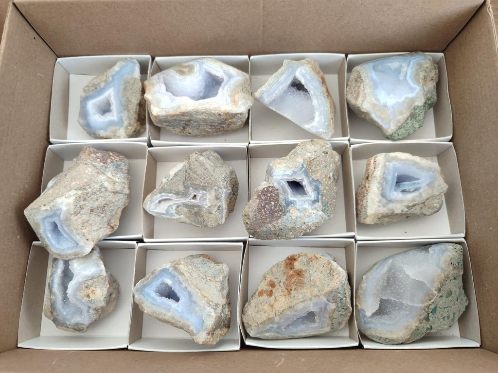 Polished One Side Blue Lace Agate Geodes x 12 From Nsanje, Malawi
