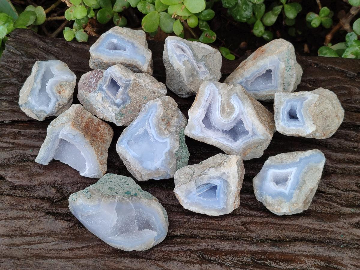 Polished One Side Blue Lace Agate Geodes x 12 From Nsanje, Malawi
