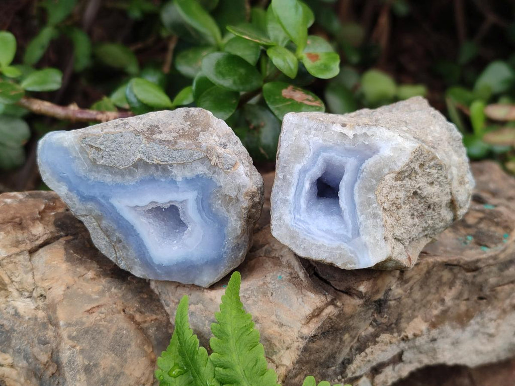 Polished One Side Blue Lace Agate Geodes x 12 From Nsanje, Malawi