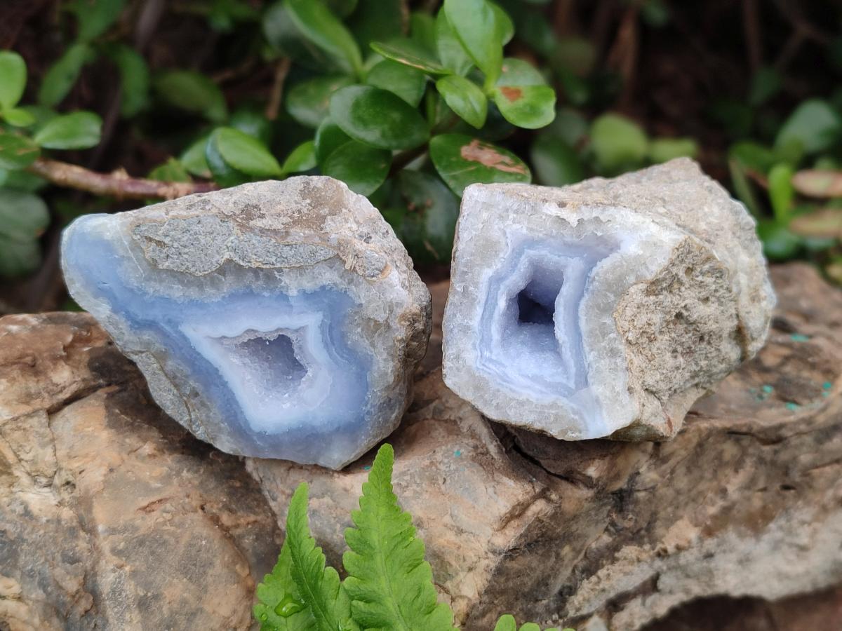 Polished One Side Blue Lace Agate Geodes x 12 From Nsanje, Malawi
