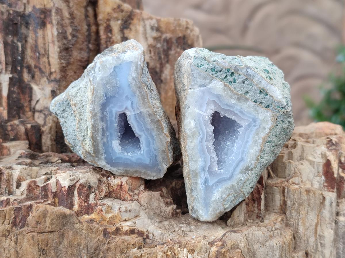 Polished One Side Blue Lace Agate Geodes x 12 From Nsanje, Malawi