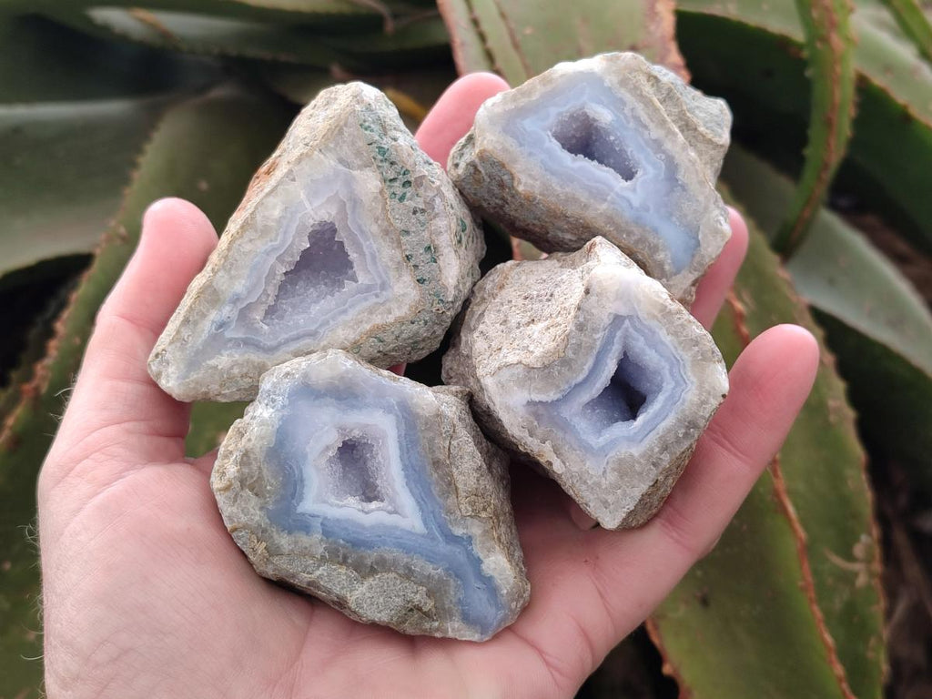 Polished One Side Blue Lace Agate Geodes x 12 From Nsanje, Malawi