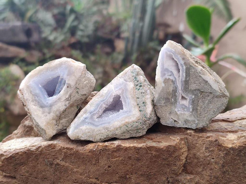 Polished One Side Blue Lace Agate Geodes x 12 From Nsanje, Malawi