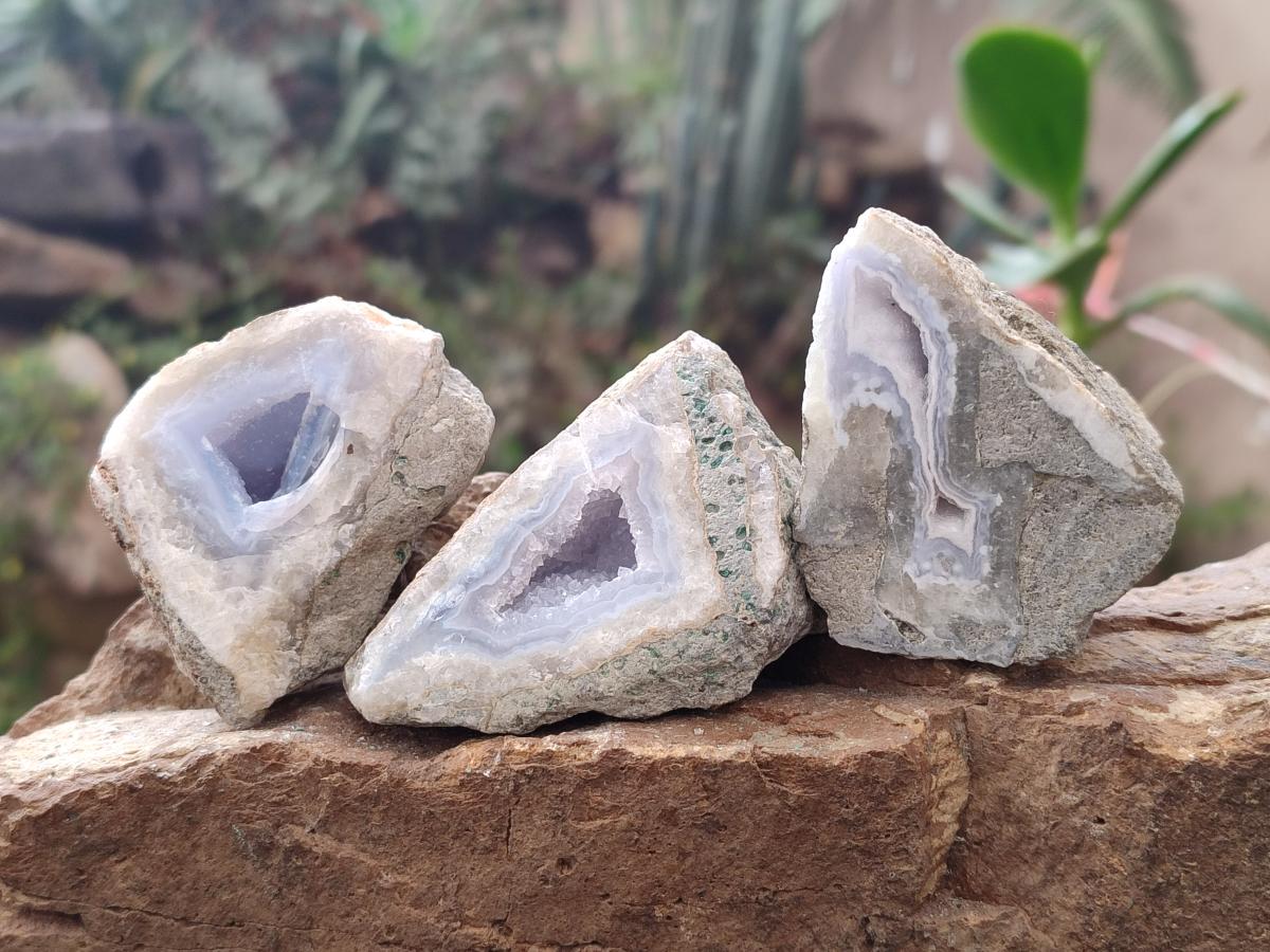 Polished One Side Blue Lace Agate Geodes x 12 From Nsanje, Malawi