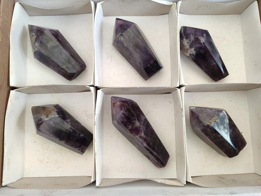 Polished Chevron Amethyst Display Crystals x 6 From Zambia
