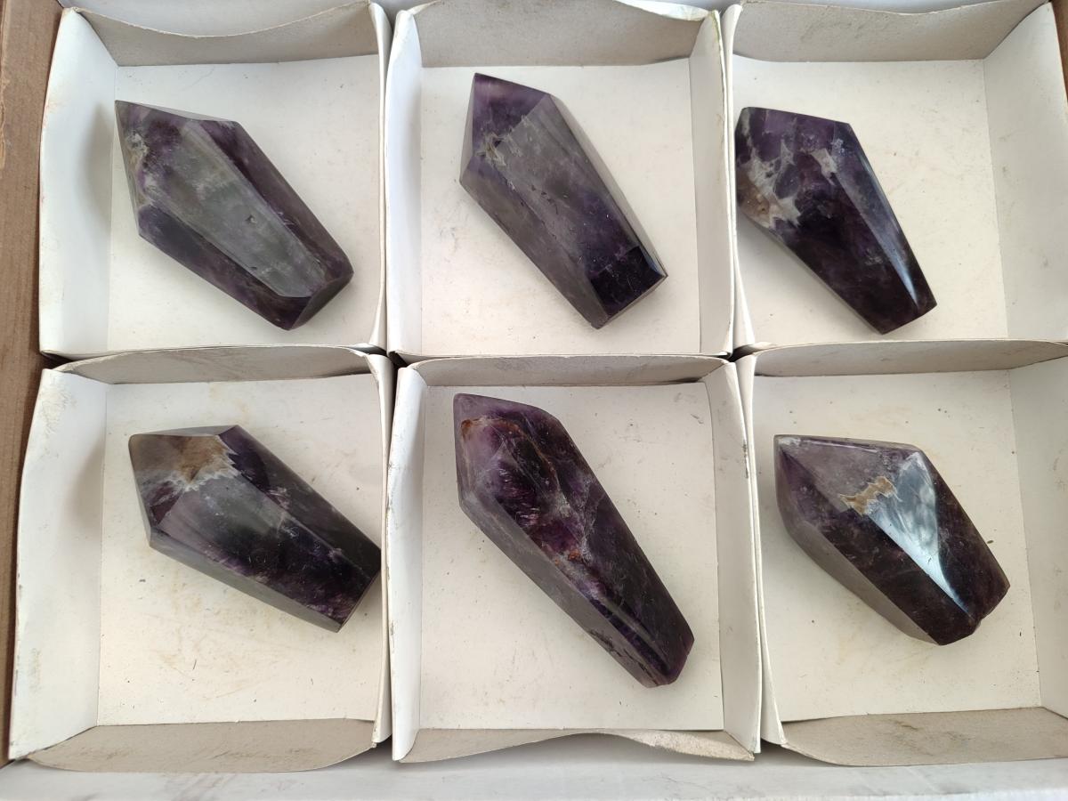 Polished Chevron Amethyst Display Crystals x 6 From Zambia