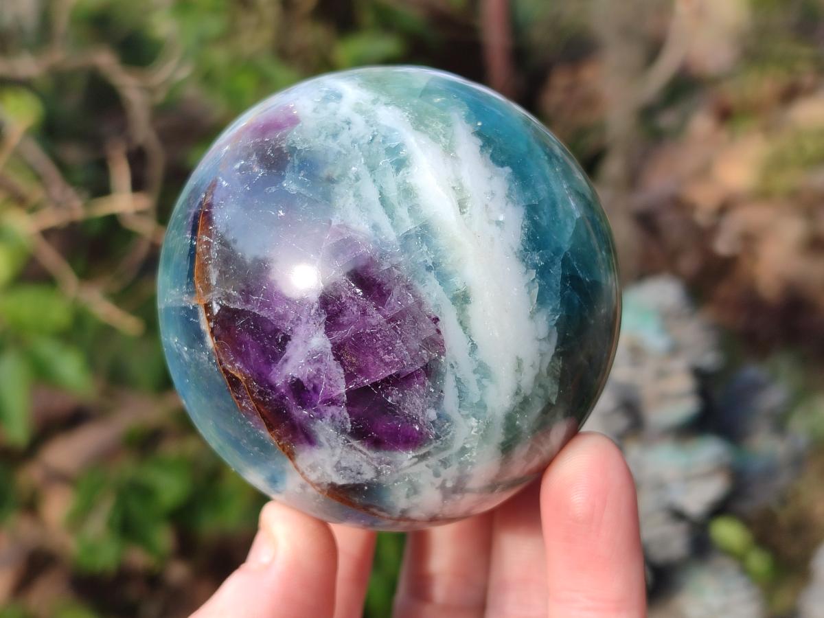 Polished Watermelon Fluorite Spheres x 3 From Uis, Namibia