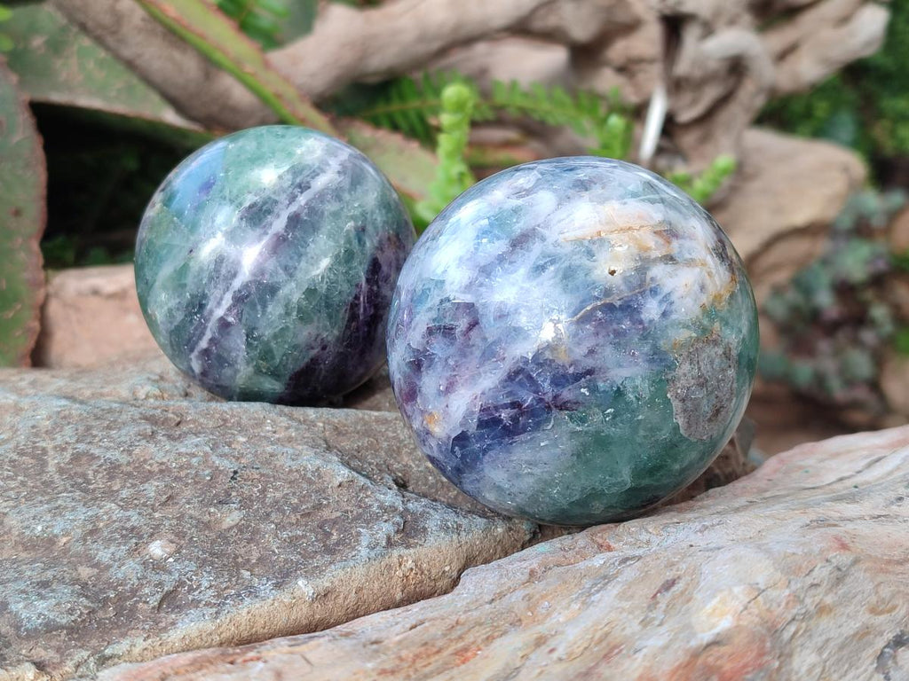 Polished Watermelon Fluorite Spheres x 3 From Uis, Namibia