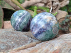 Polished Watermelon Fluorite Spheres x 3 From Uis, Namibia