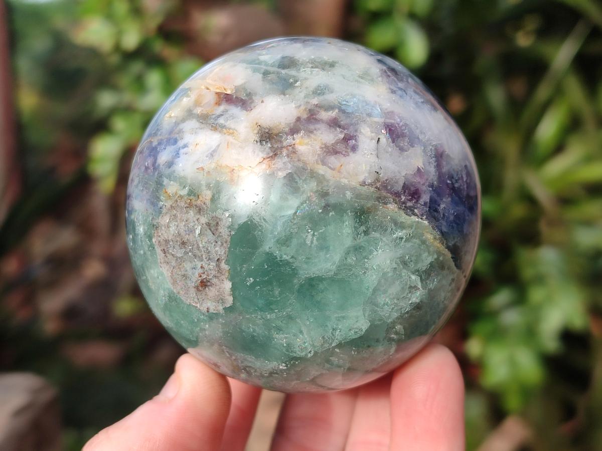 Polished Watermelon Fluorite Spheres x 3 From Uis, Namibia