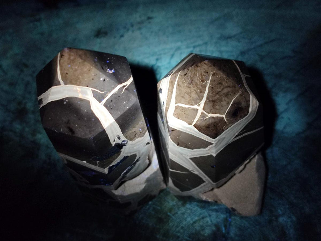 Polished and Natural Septerye Sauvage Display Crystals x 2 From Mahajanga, Madagascar