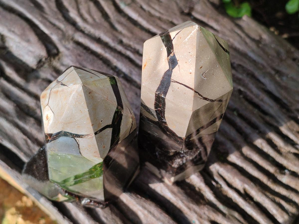 Polished and Natural Septerye Sauvage Display Crystals x 2 From Mahajanga, Madagascar