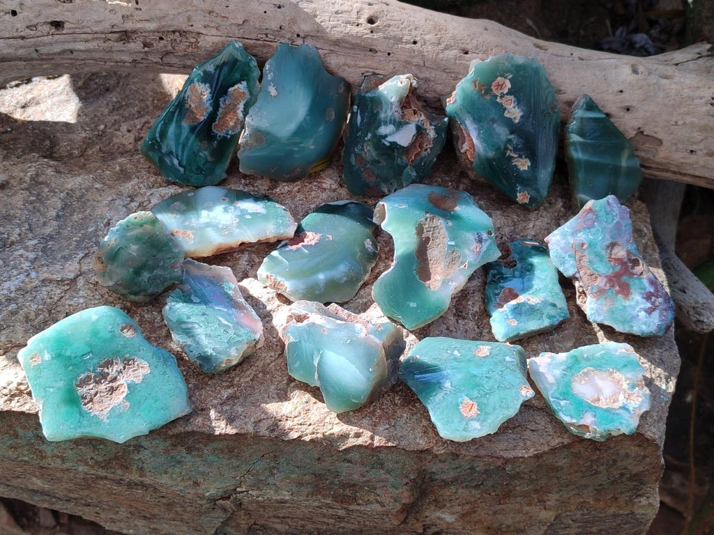 Polished One Side Mtorolite Chrysoprase Slices x 35 From Mutorashanga, Zimbabwe