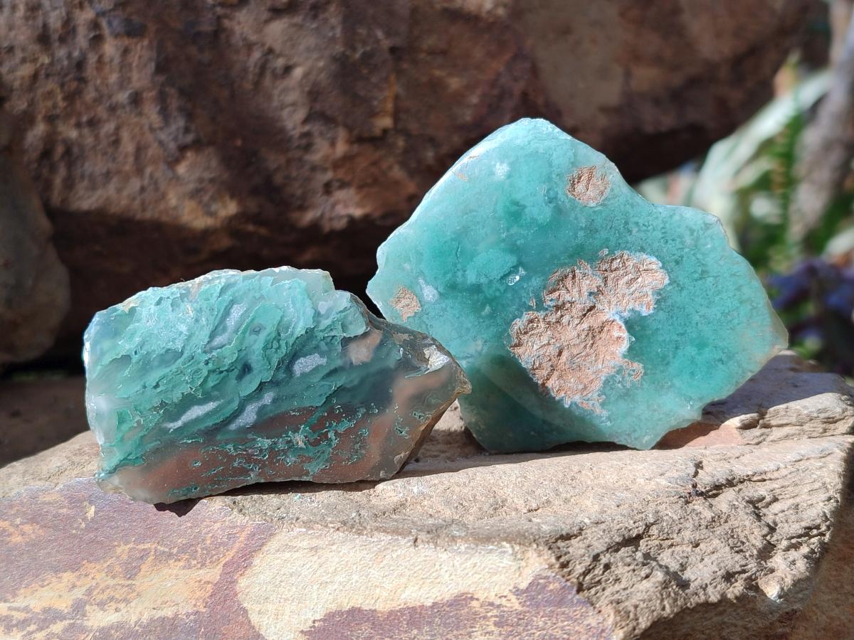 Polished One Side Mtorolite Chrysoprase Slices x 35 From Mutorashanga, Zimbabwe