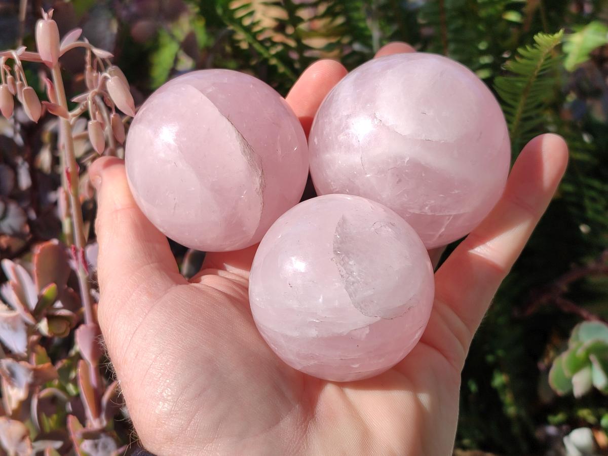Polished Gemmy Star Rose Quartz Spheres x 6 From Madagascar - Toprock Gemstones and Minerals 
