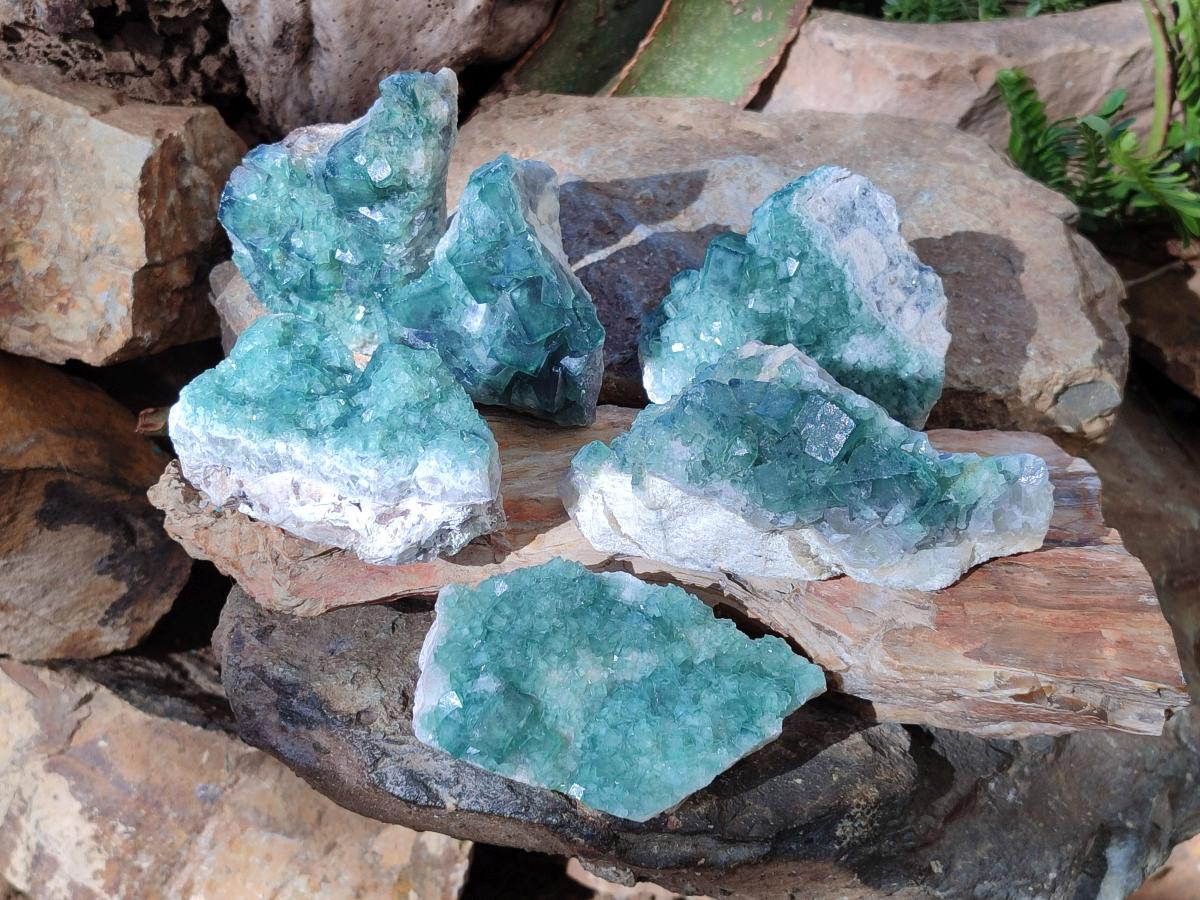 Natural Green Cubic Fluorite Specimens x 6 From Mandrosonoro, Madagascar - Toprock Gemstones and Minerals 