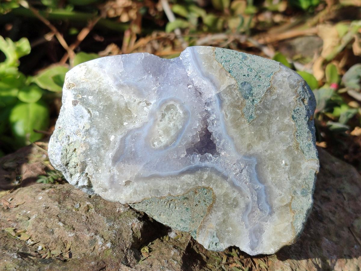 Polished and Natural One Side Blue Lace Agate Geodes x 6 From Nsanje, Malawi - Toprock Gemstones and Minerals 