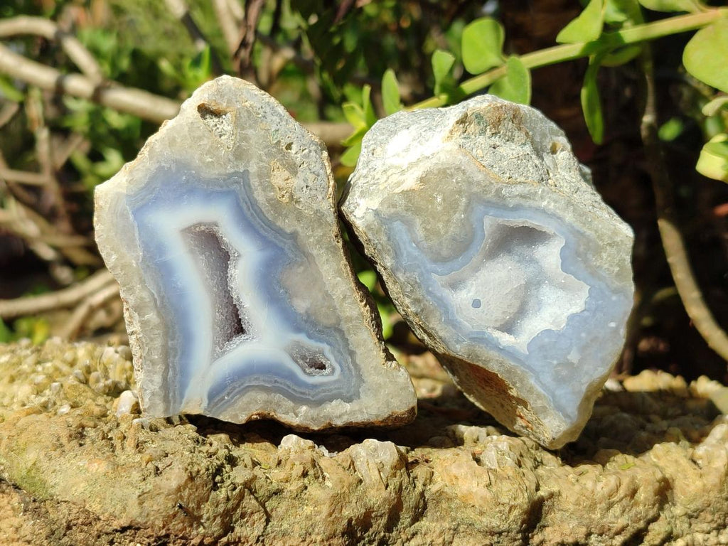 Polished and Natural One Side Blue Lace Agate Geodes x 6 From Nsanje, Malawi - Toprock Gemstones and Minerals 