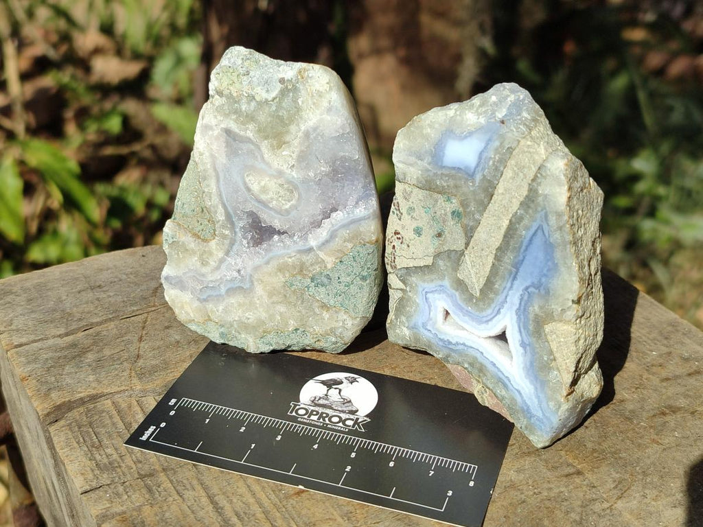 Polished and Natural One Side Blue Lace Agate Geodes x 6 From Nsanje, Malawi - Toprock Gemstones and Minerals 