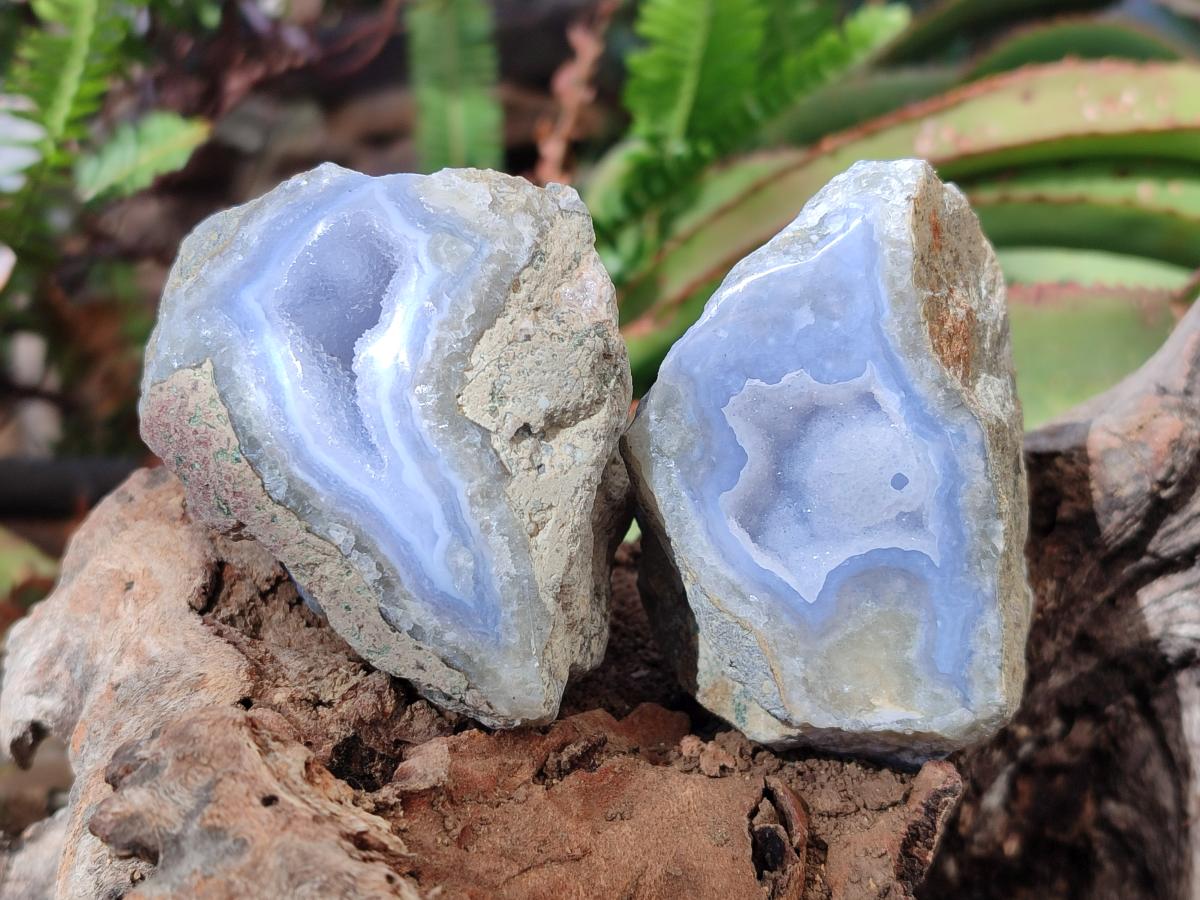 Polished and Natural One Side Blue Lace Agate Geodes x 6 From Nsanje, Malawi - Toprock Gemstones and Minerals 