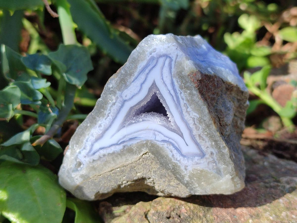 Polished and Natural One Side Blue Lace Agate Geodes x 6 From Nsanje, Malawi - Toprock Gemstones and Minerals 