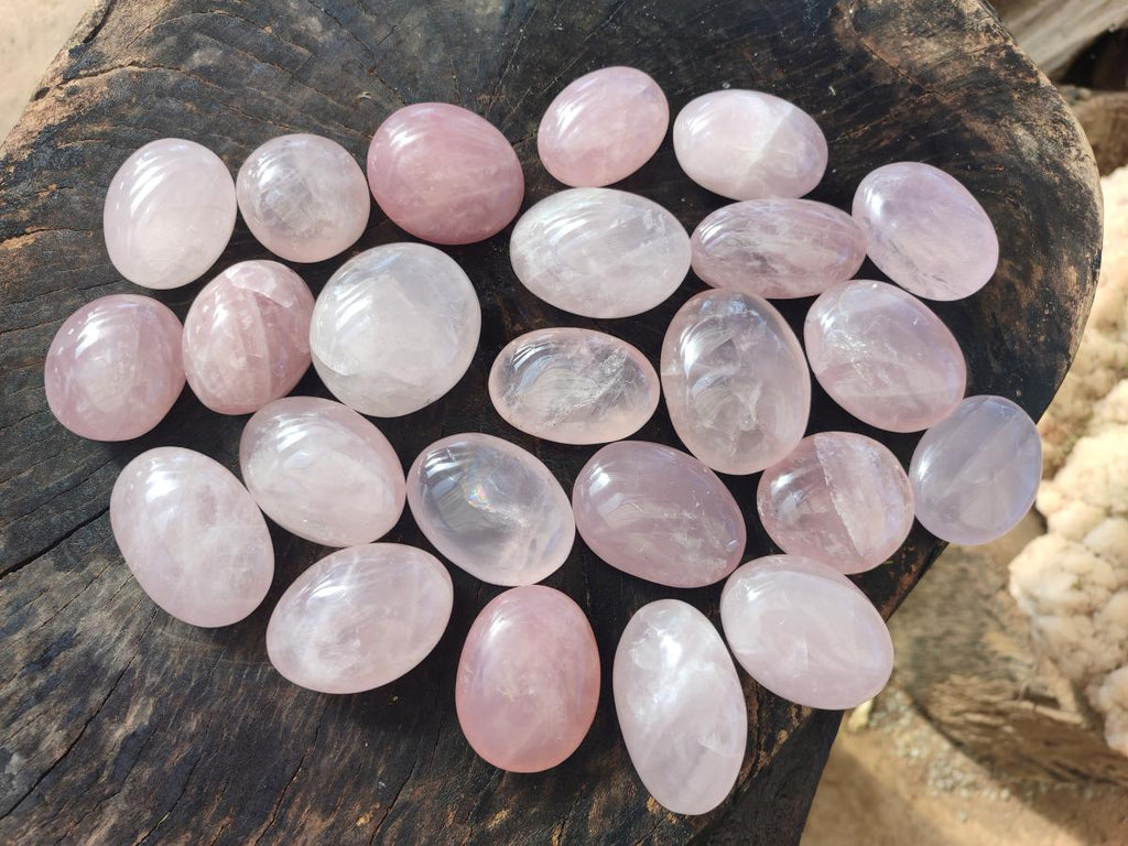 Polished Gemmy Rose Quartz Galets x 24 From Madagascar - Toprock Gemstones and Minerals 