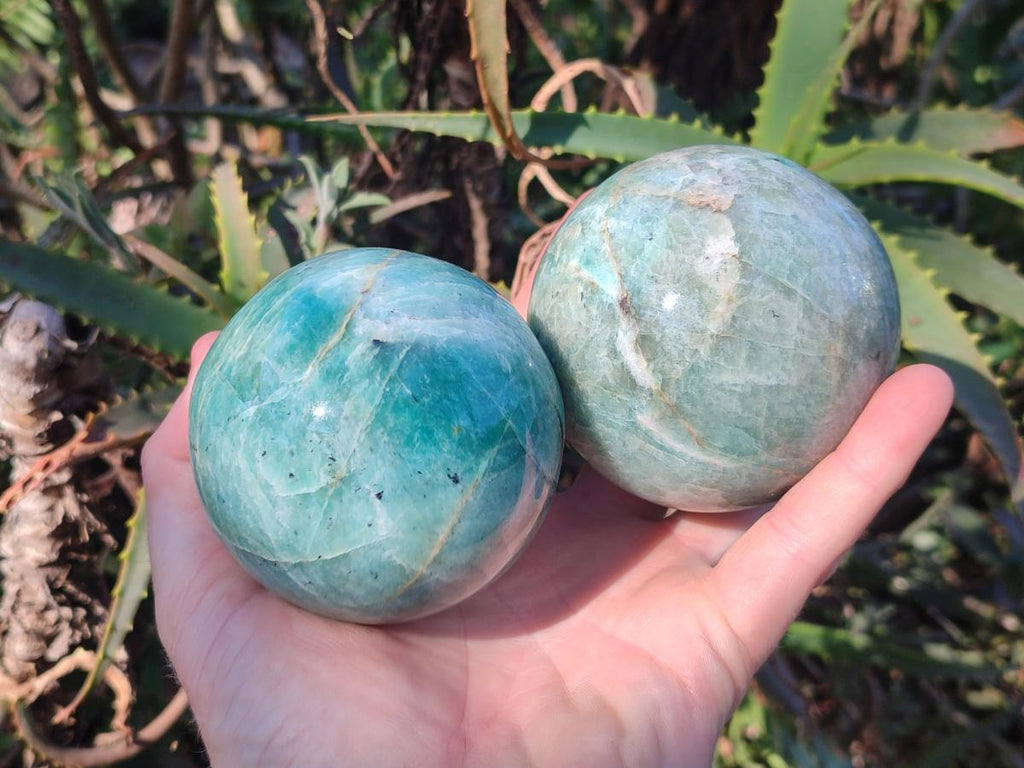 Polished Amazonite Spheres x 3 From Madagascar - Toprock Gemstones and Minerals 