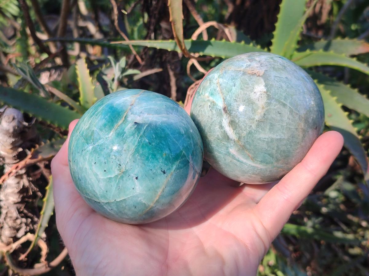 Polished Amazonite Spheres x 3 From Madagascar - Toprock Gemstones and Minerals 