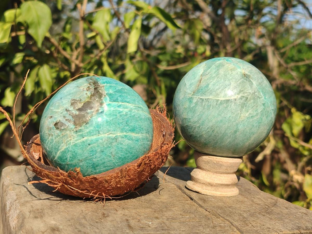 Polished Amazonite Spheres x 3 From Madagascar - Toprock Gemstones and Minerals 