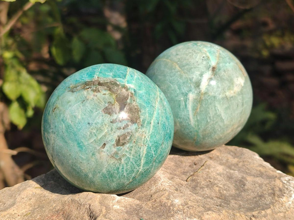 Polished Amazonite Spheres x 3 From Madagascar - Toprock Gemstones and Minerals 