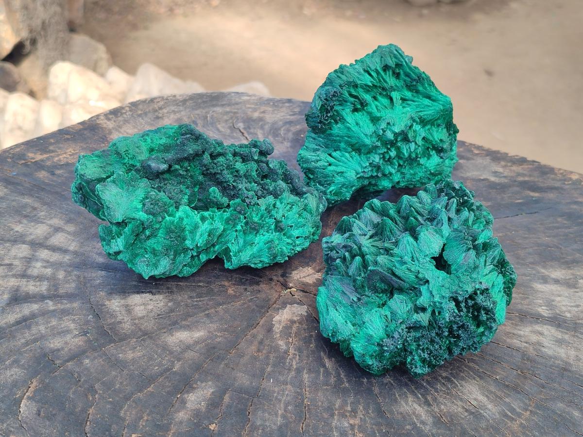 Natural Silky Malachite Specimens x 3 From Kasompe, Congo - Toprock Gemstones and Minerals 
