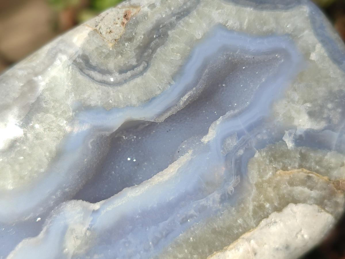 Polished and Natural Blue Lace Agate Standing Display Pieces x 2 From Nsanje, Malawi - Toprock Gemstones and Minerals 