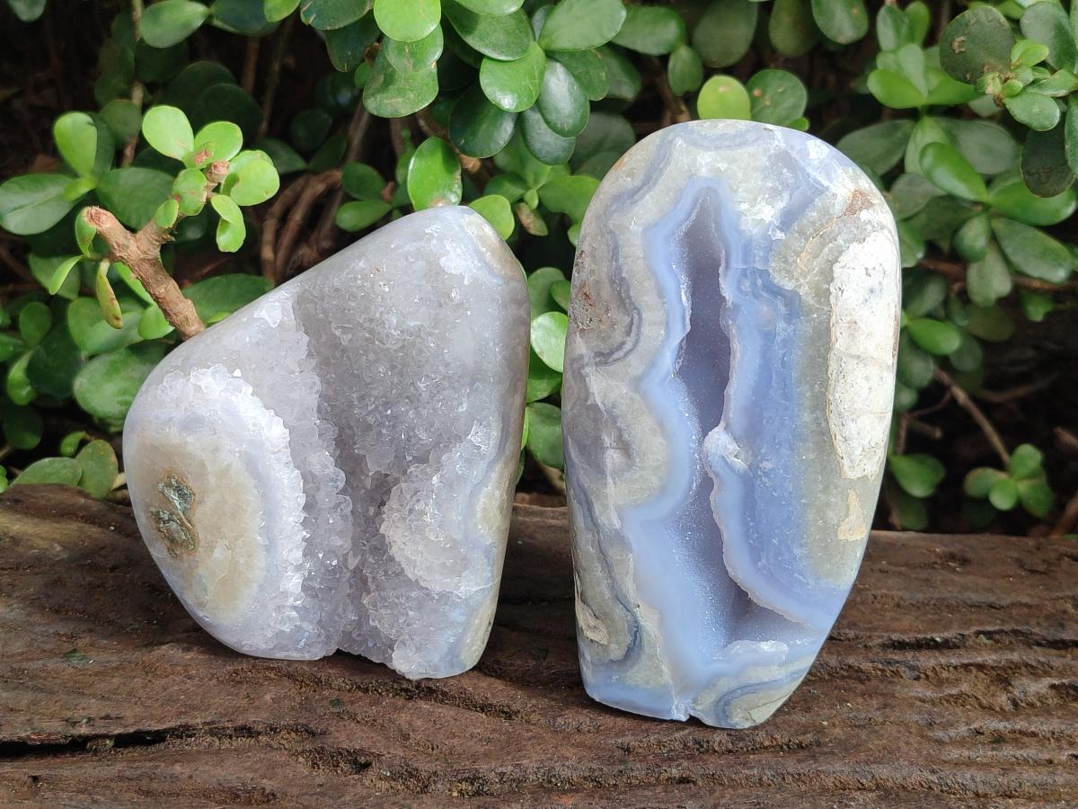 Polished and Natural Blue Lace Agate Standing Display Pieces x 2 From Nsanje, Malawi - Toprock Gemstones and Minerals 