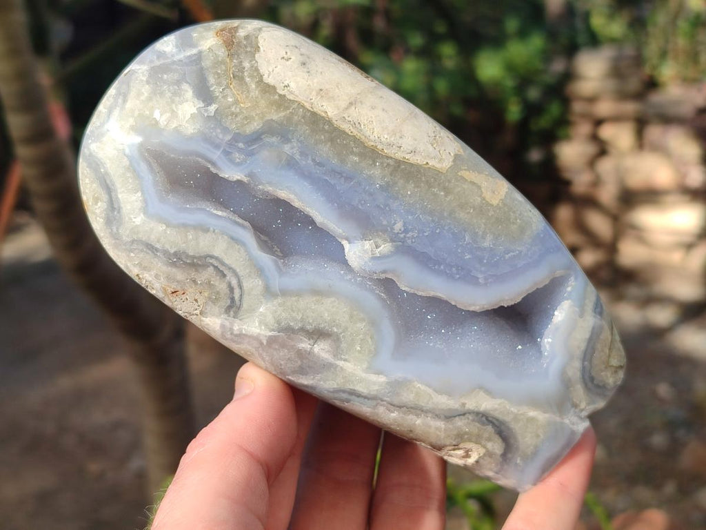 Polished and Natural Blue Lace Agate Standing Display Pieces x 2 From Nsanje, Malawi - Toprock Gemstones and Minerals 
